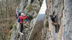 Comparaison via ferrata et escalade : équipement et technique côte à côte