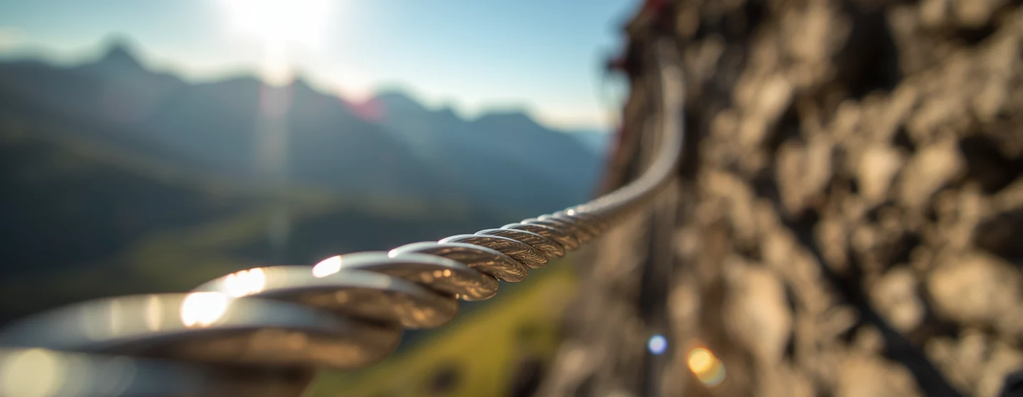 Câble de via ferrata sous un ciel d'été lors de la vigilance canicule de juin 2026