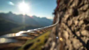 Câble de via ferrata sous un ciel d'été lors de la vigilance canicule de juin 2026